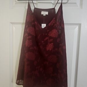 LOFT Deep Red Floral Tank Top
